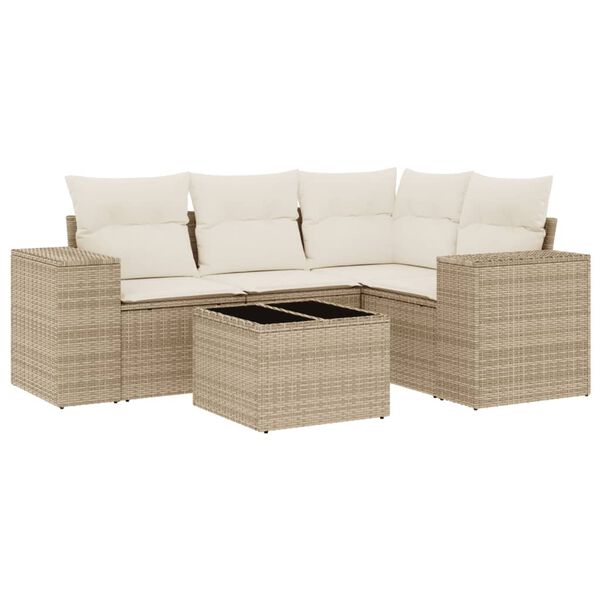 vidaXL 5 Piece Garden Sofa Set with Cushions Beige Poly Rattan