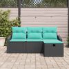 vidaXL Garden Sofa Set with Cushion 4 pcs Black Poly rattan