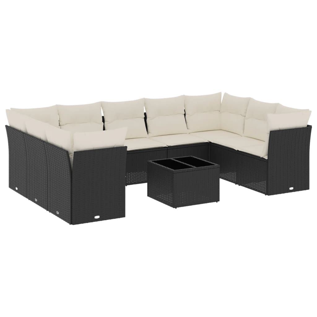 vidaXL 10 Piece Garden Sofa Set with Cushions Black Poly Rattan