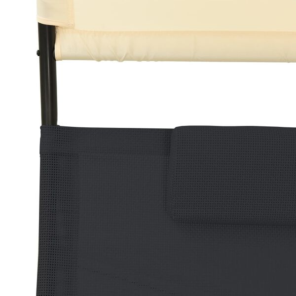 vidaXL Double Sun Lounger with Canopy Textilene Black and Cream