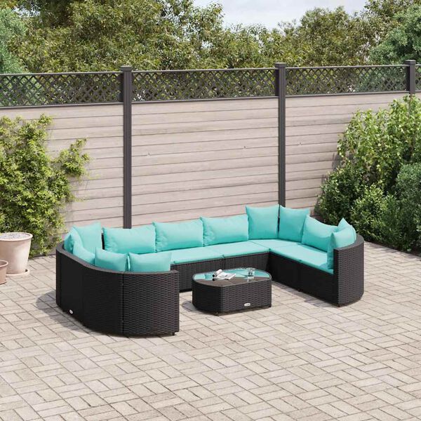vidaXL 10 Piece Garden Sofa Set with Cushions Black Poly Rattan