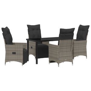 vidaXL Garden Dining Set with Cushion 5 pcs Grey Poly Rattan
