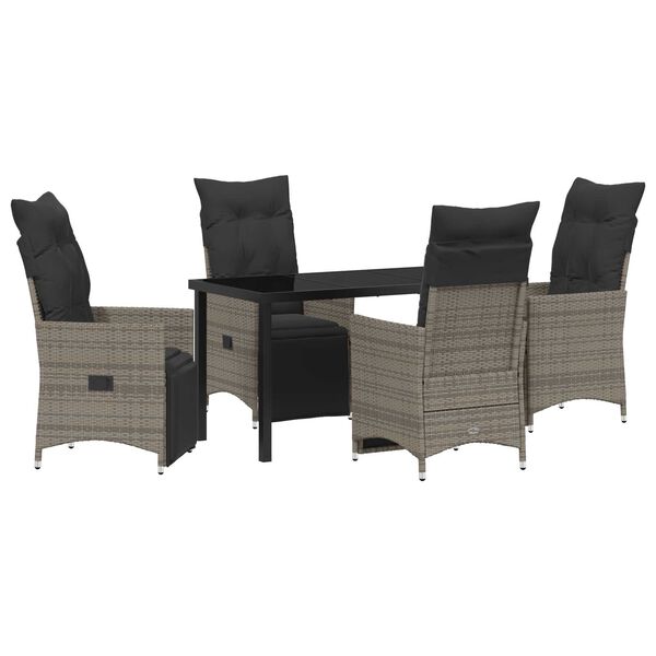 vidaXL Garden Dining Set with Cushion 5 pcs Grey Poly Rattan