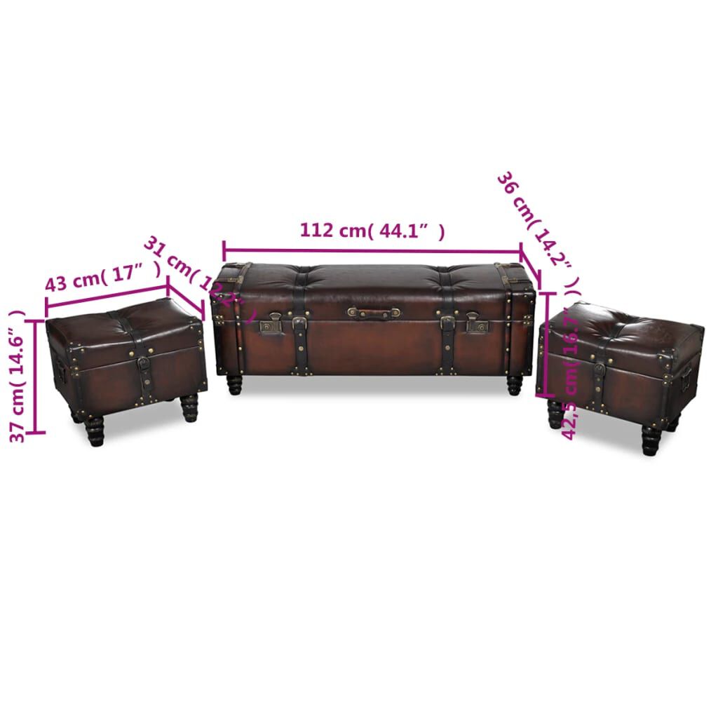 vidaXL Storage Benches 3 pcs Dark Brown Solid Wood Pine&Faux Leather
