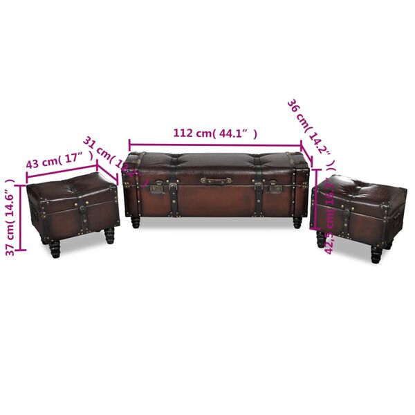 vidaXL Storage Benches 3 pcs Dark Brown Solid Wood Pine&Faux Leather