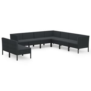 vidaXL 9 Piece Garden Lounge Set with Cushions Poly Rattan Black