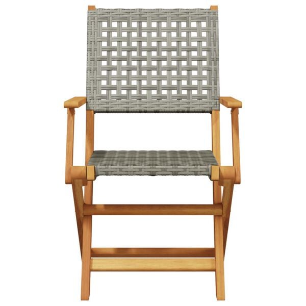 vidaXL Folding Garden Chairs 4 pcs Grey Poly Rattan and Solid Wood