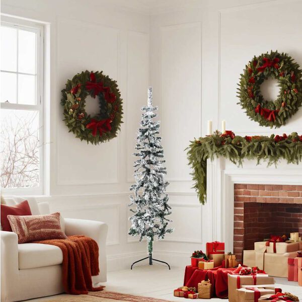 vidaXL Slim Artificial Half Christmas Tree with Flocked Snow 150 cm