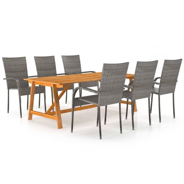 vidaXL 7 Piece Garden Dining Set Grey