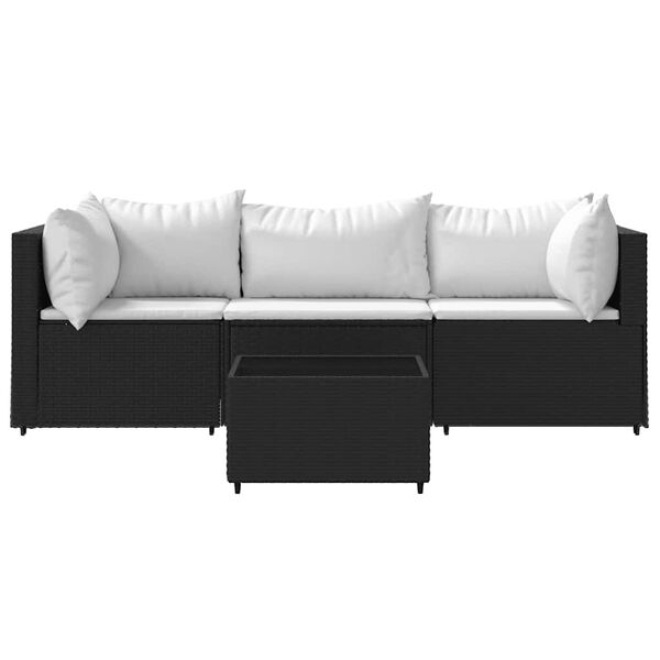 vidaXL 4 Piece Garden Lounge Set with Cushions Black Poly Rattan