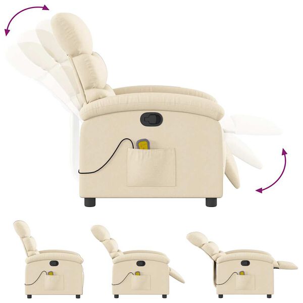vidaXL Massage Recliner Chair Cream Fabric