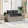 vidaXL Garden Sofa with Cushions 2-Seater Grey Poly Rattan