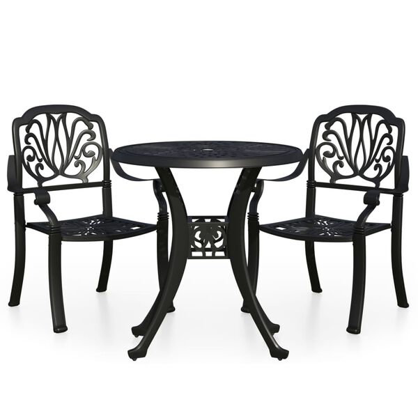 vidaXL 3 Piece Bistro Set Cast Aluminium Black