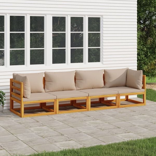 vidaXL 4 Piece Garden Lounge Set with Taupe Cushions Solid Wood