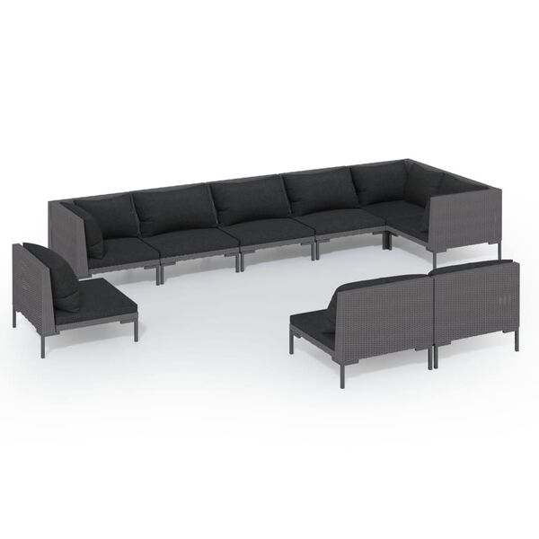 vidaXL 9 Piece Garden Lounge Set with Cushions Poly Rattan Dark Grey
