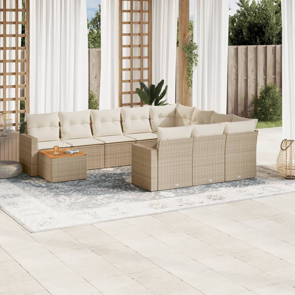 vidaXL 11 Piece Garden Sofa Set with Cushions Beige Poly Rattan