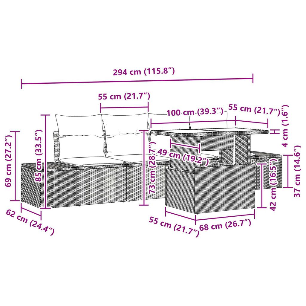 vidaXL 5 Piece Garden Sofa Set with Cushions Black Poly Rattan