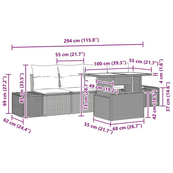vidaXL 5 Piece Garden Sofa Set with Cushions Black Poly Rattan