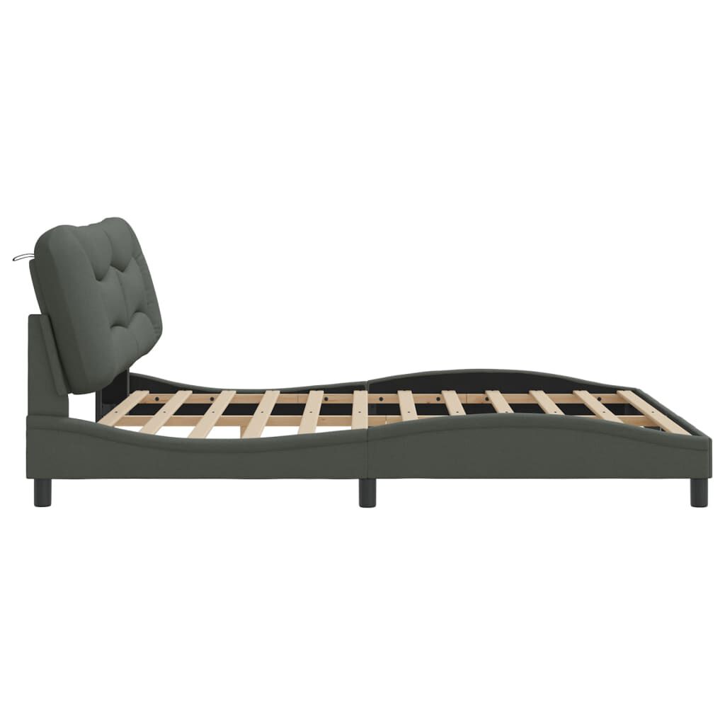 vidaXL Bed Frame with LED without Mattress Dark Grey 193x203 cm Fabric