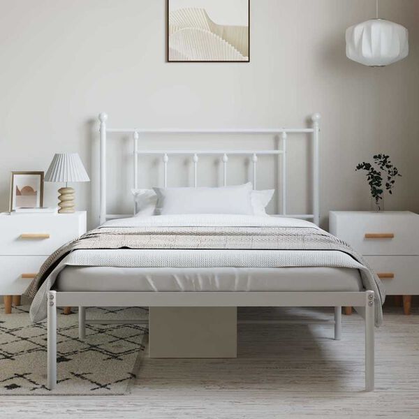 vidaXL Metal Bed Frame without Mattress with Headboard White 100x200cm
