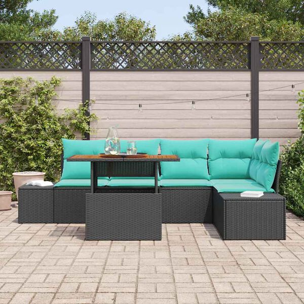 vidaXL Garden Sofa Set with Storage 6 pcs Black Poly rattan