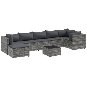 vidaXL 8 Piece Garden Lounge Set with Cushions Grey Poly Rattan