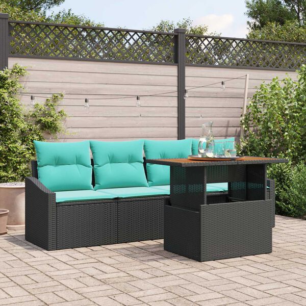vidaXL 5 Piece Garden Sofa Set with Cushions Black Poly Rattan
