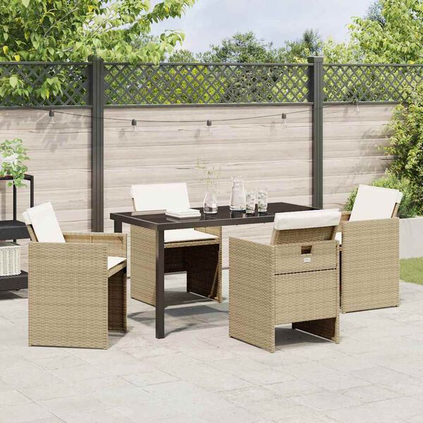 vidaXL Garden Dining Set with Cushion 5 pcs Beige Poly Rattan