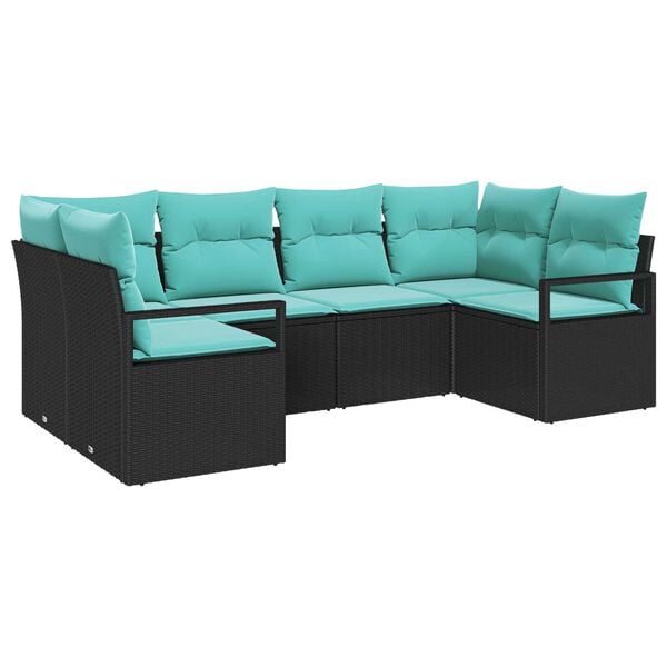 vidaXL 6 Piece Garden Sofa Set with Cushions Black Poly Rattan