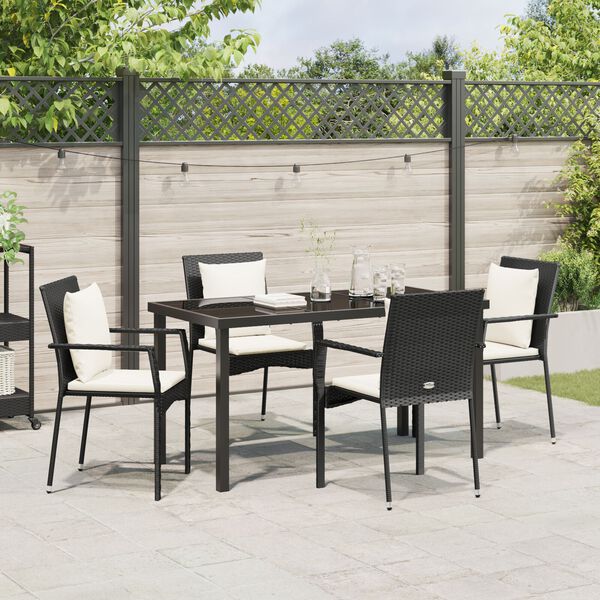 vidaXL Garden Dining Set with Cushion 5 pcs Black Poly Rattan