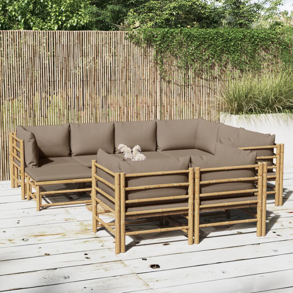 vidaXL 10 Piece Garden Lounge Set with Taupe Cushions Bamboo