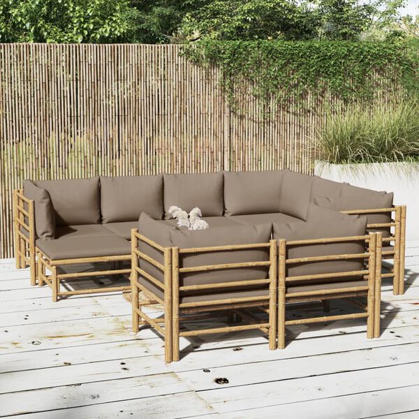 vidaXL 10 Piece Garden Lounge Set with Taupe Cushions Bamboo