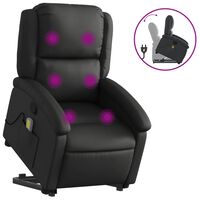 vidaXL Stand up Massage Recliner Chair Black Real Leather