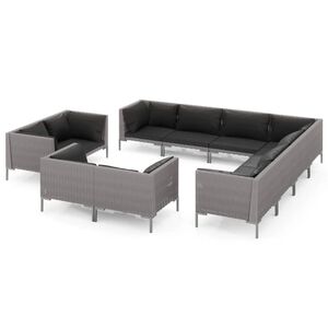 vidaXL 11 Piece Garden Lounge Set with Cushions Poly Rattan Dark Grey