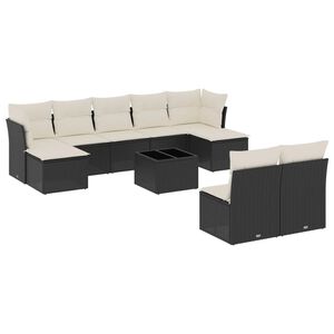 vidaXL 10 Piece Garden Sofa Set with Cushions Black Poly Rattan