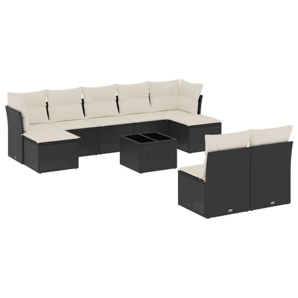vidaXL 10 Piece Garden Sofa Set with Cushions Black Poly Rattan