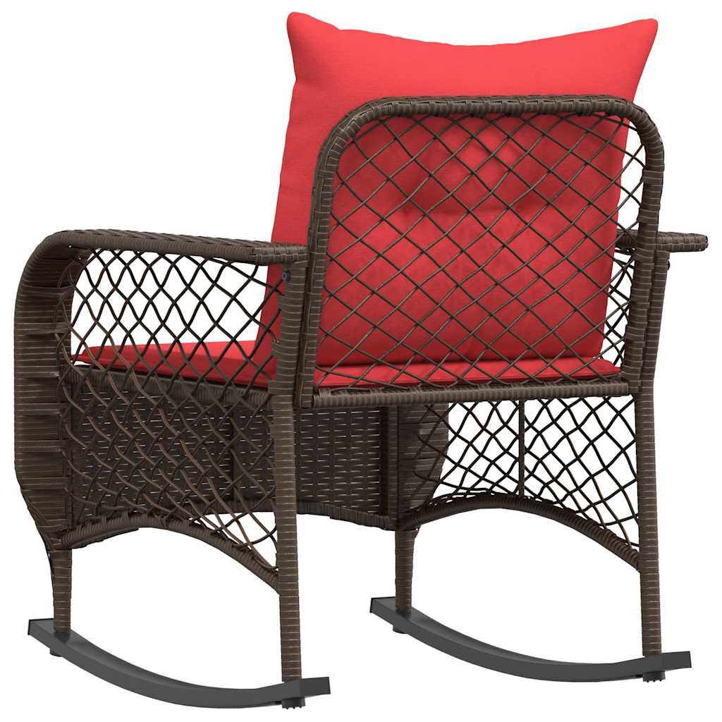 vidaXL Garden Rocking Chair with Cushions Brown Poly Rattan