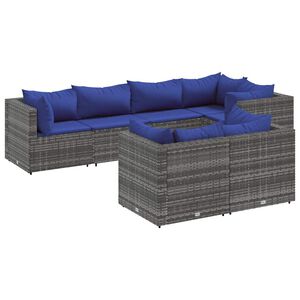 vidaXL 7 Piece Garden Lounge Set with Cushions Grey Poly Rattan