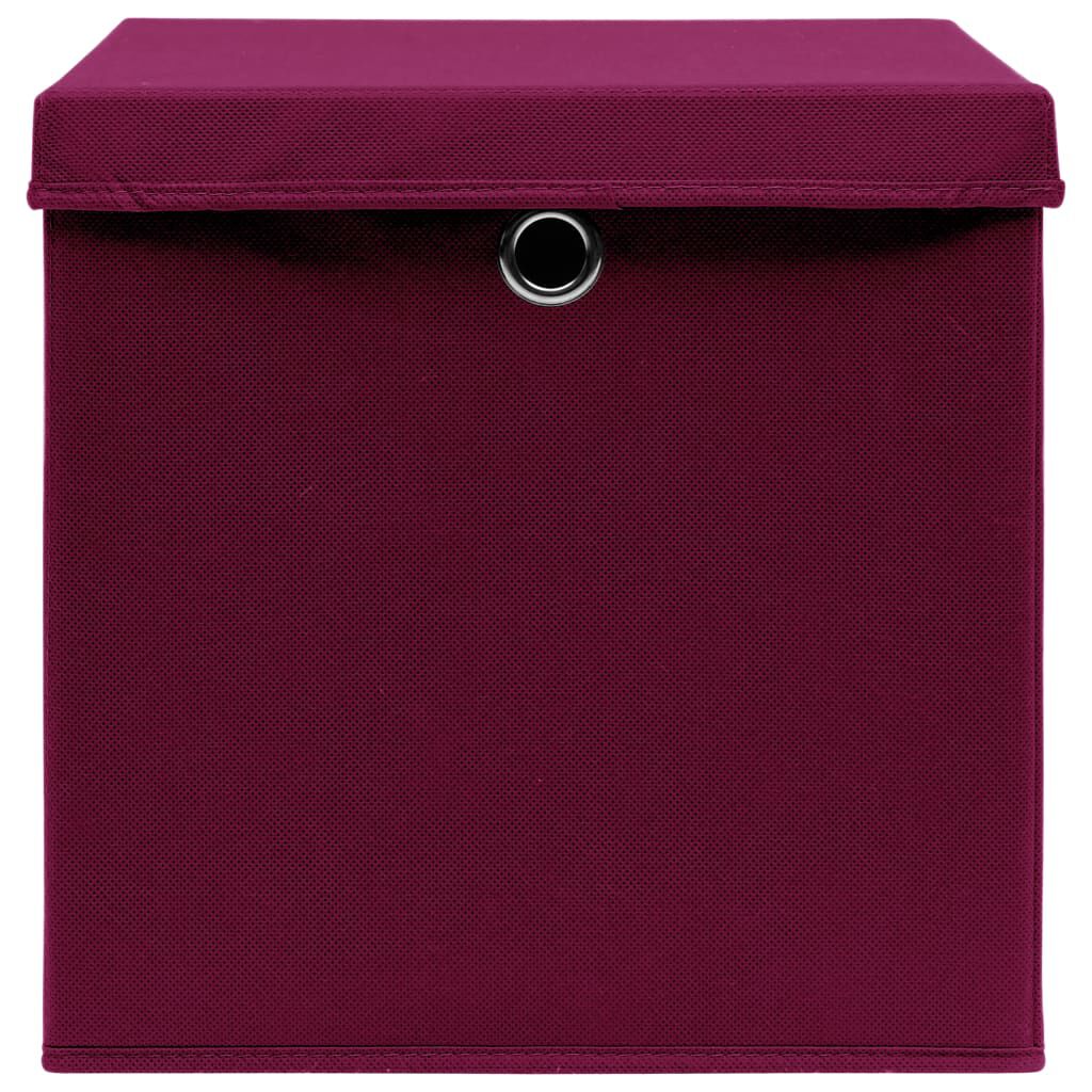 vidaXL Storage Boxes with Lids 4 pcs Dark Red 32x32x32 cm Fabric