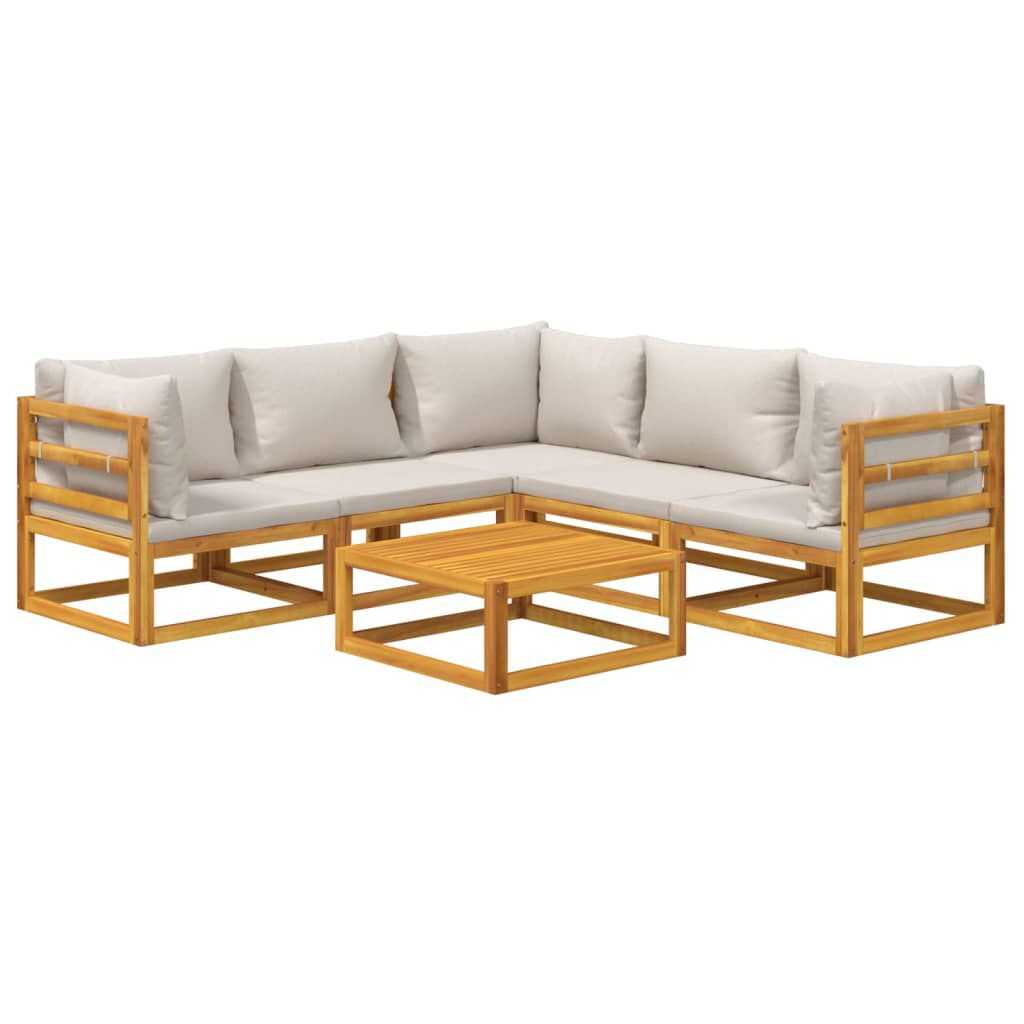 vidaXL 6 Piece Garden Lounge Set with Light Grey Cushions Solid Wood
