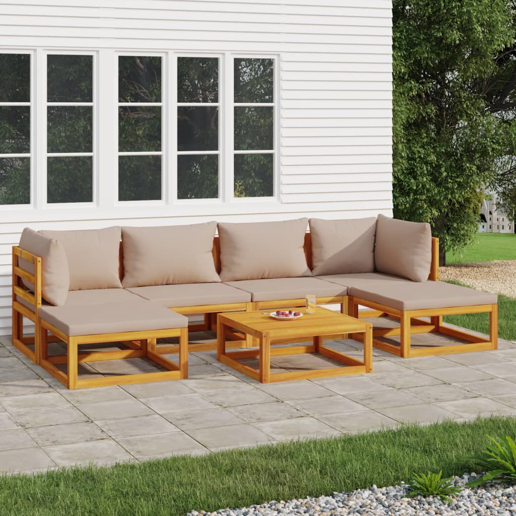 vidaXL 7 Piece Garden Lounge Set with Taupe Cushions Solid Wood