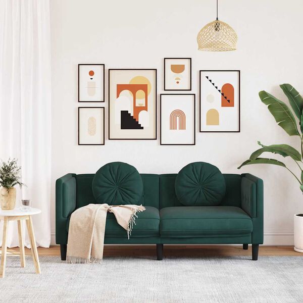 vidaXL Sofa with Cushions 2-Seater Dark Green Velvet