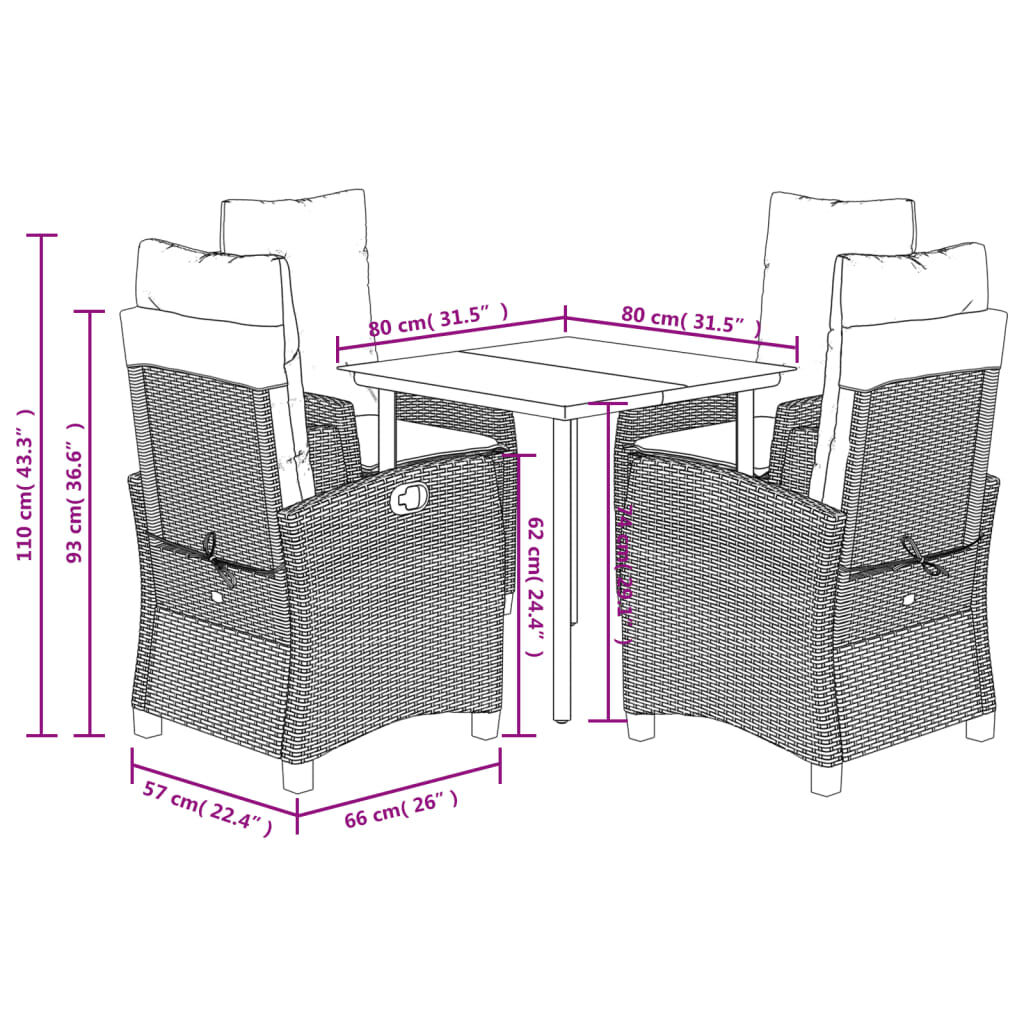 vidaXL 5 Piece Garden Dining Set with Cushions Grey Poly Rattan