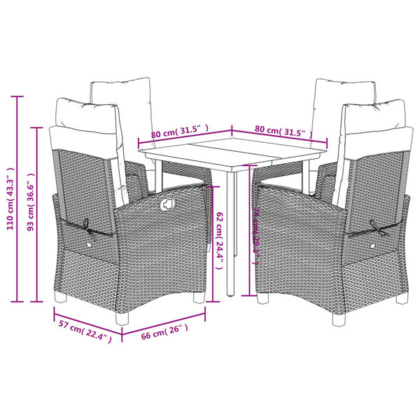 vidaXL 5 Piece Garden Dining Set with Cushions Grey Poly Rattan