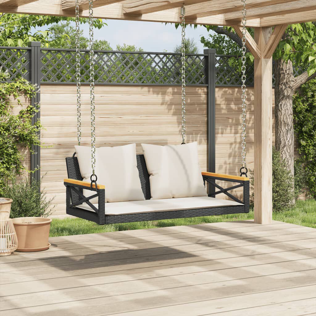 vidaXL Swing Bench with Cushions Black 109x62x40 cm Poly Rattan