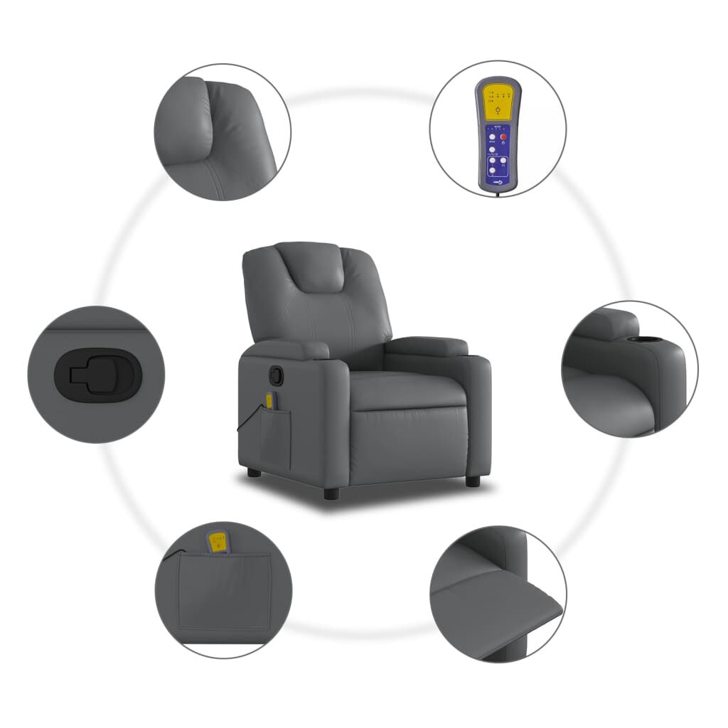 vidaXL Massage Recliner Chair Grey Faux Leather