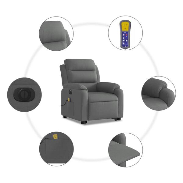 vidaXL Electric Stand up Massage Recliner Chair Dark Grey Fabric
