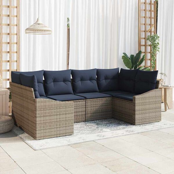 vidaXL Sofa Set with Cushion 6 pcs Grey Poly Rattan