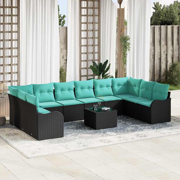 vidaXL Sofa Set with Cushion 11 pcs Black Polyester