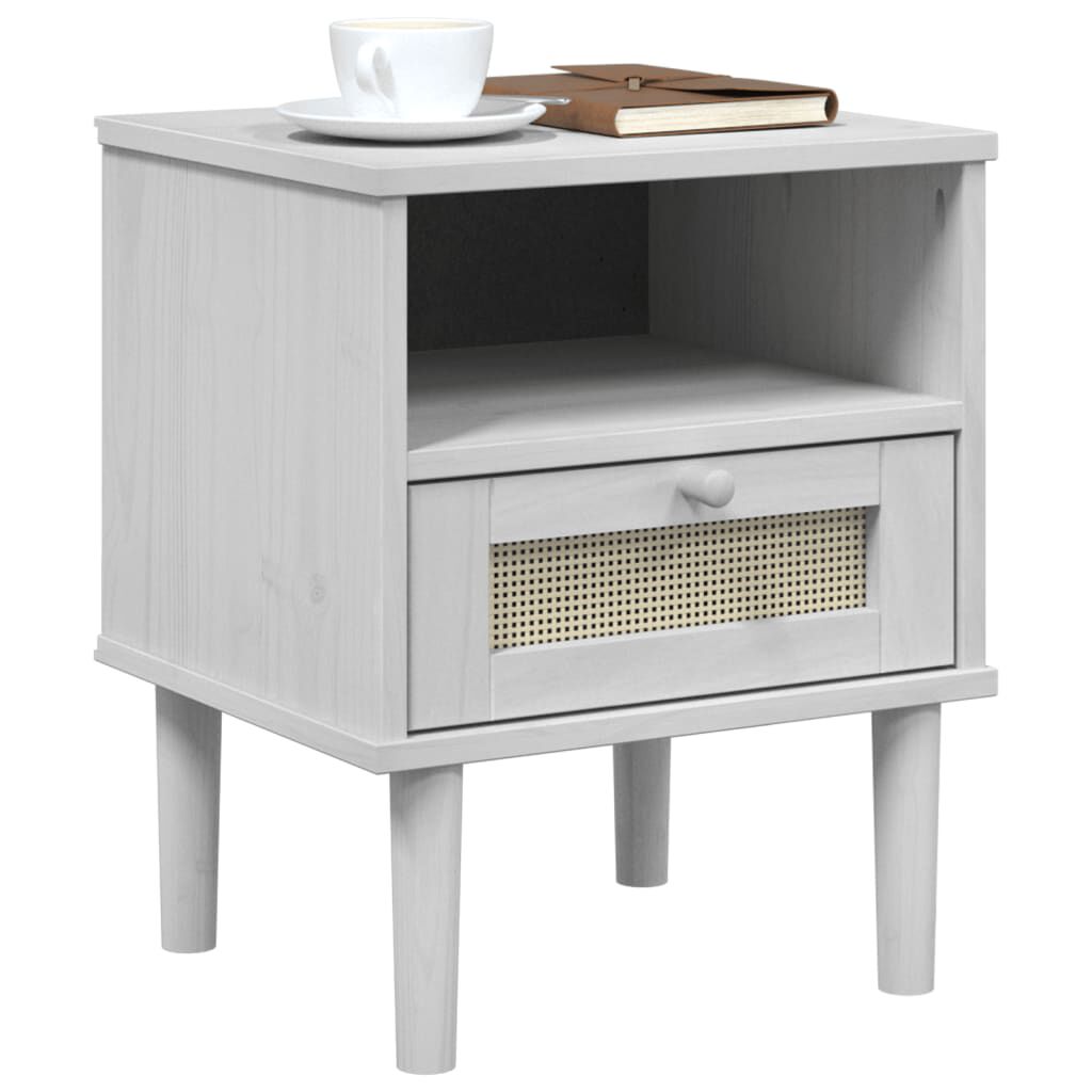 vidaXL Bedside Cabinet SENJA Rattan Look White 40x35x48 cm Solid Wood Pine